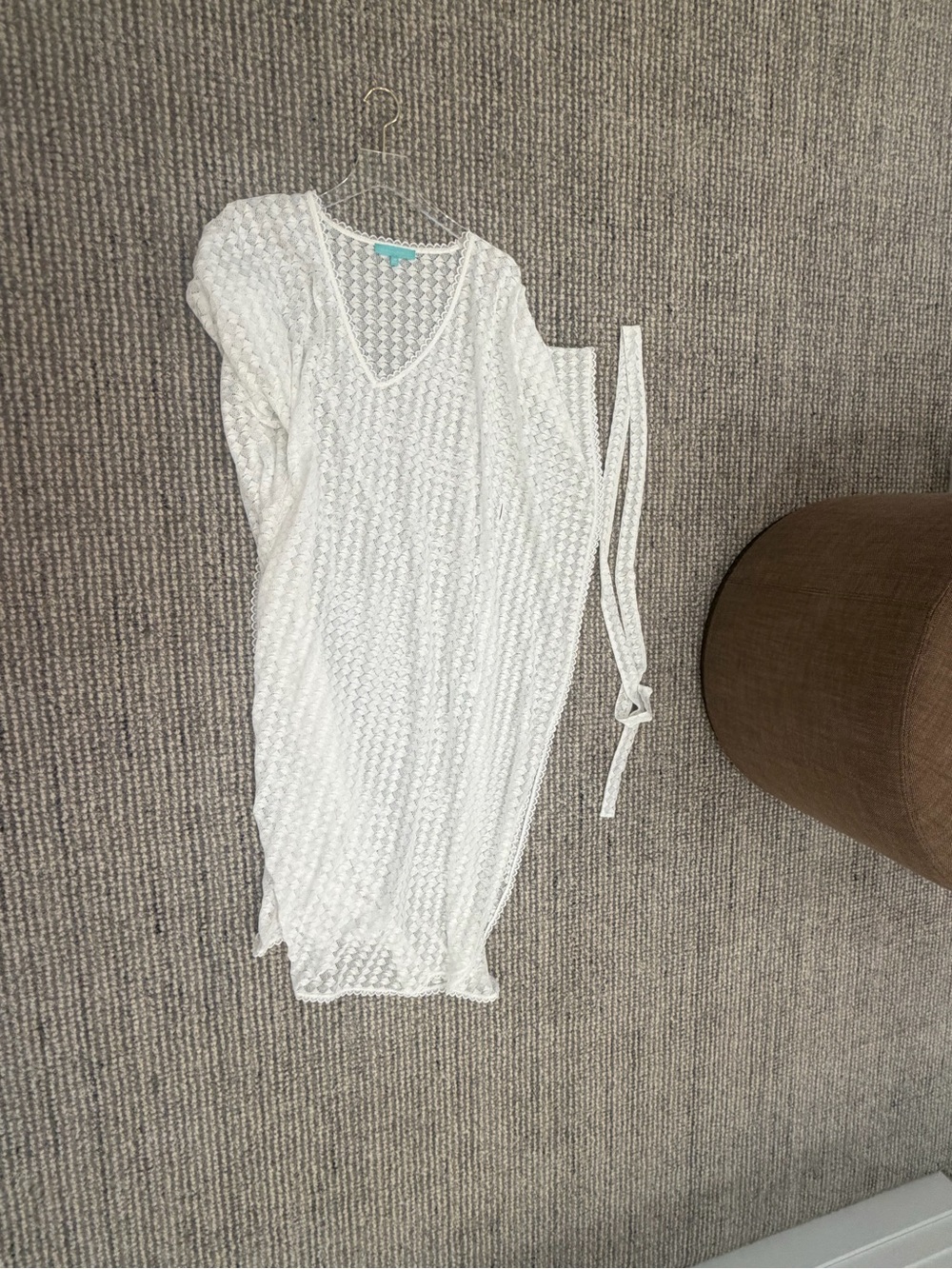 Melissa Odabash White Crochet V‑Neck Swim Coverup with Tie